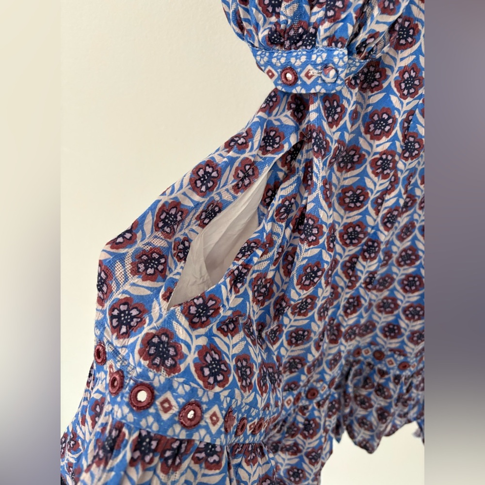 Anthropologie Maeve Puff Sleeve V Neck Medallion Lined Mini Dress Size Medium - Picture 14 of 14